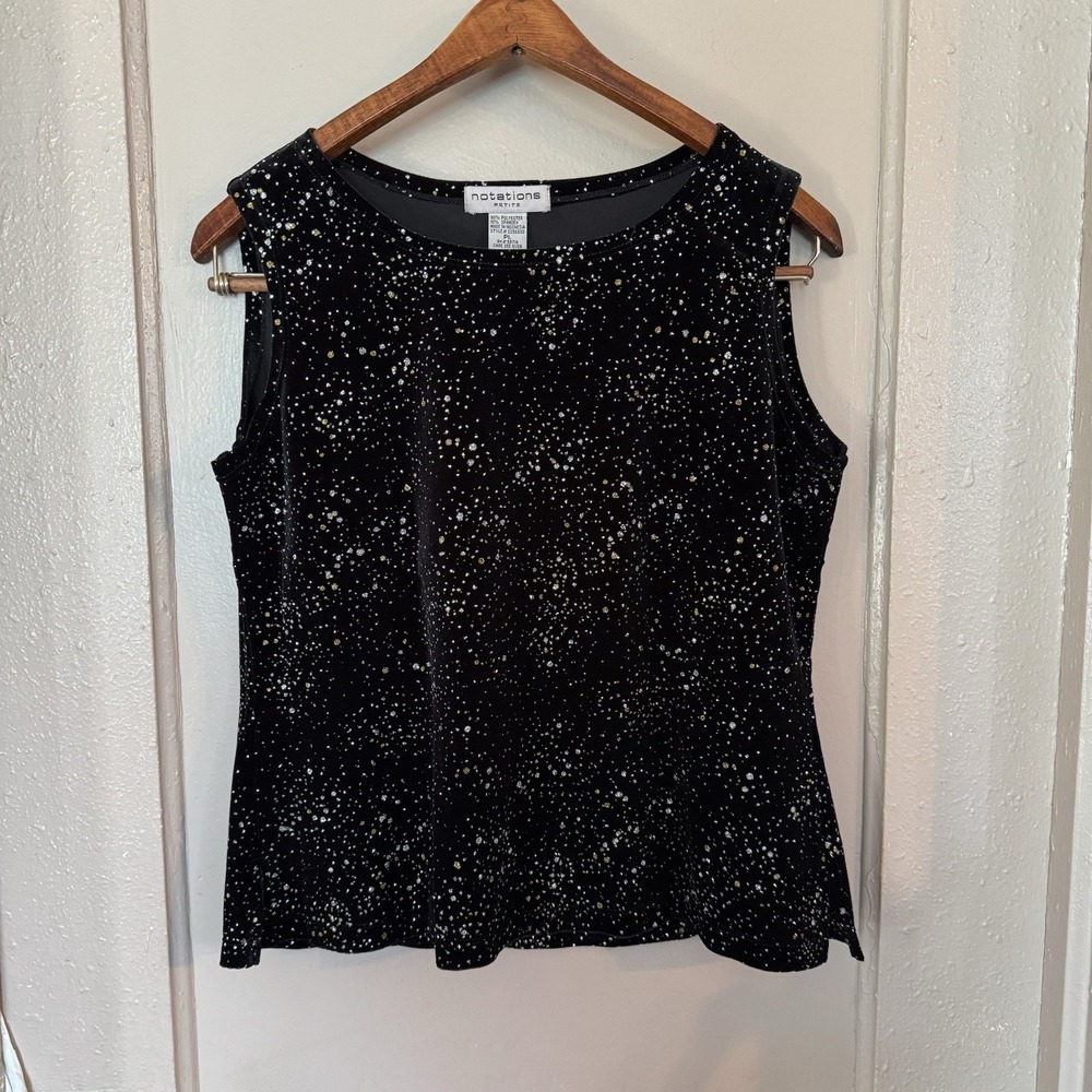 Elegant Crushed Velvet Womens 10P Glittery Sleveless Blouse Notations VTG